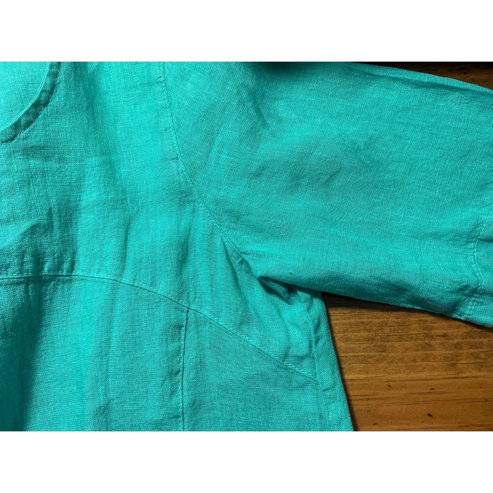 CLICK By Color Me‎ Cotton turquoise Linen Dress Medium Lagenlook Vintage - Picture 8 of 10